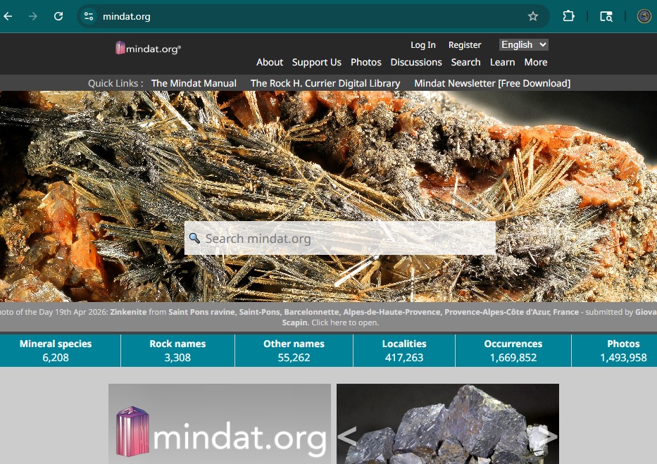 Mineral database example